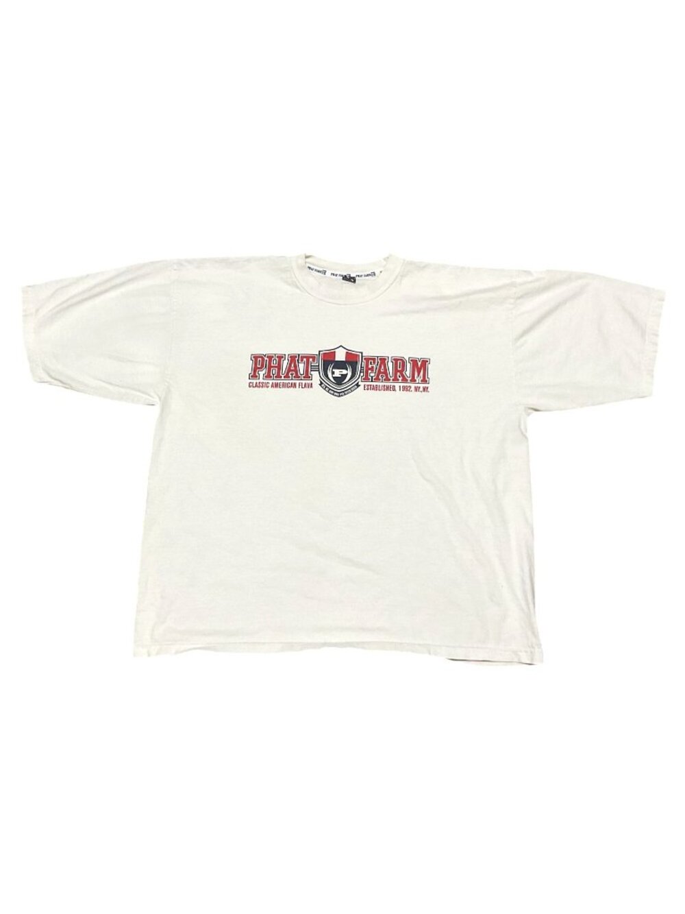 Vtg Y2K Phat Farm Cotton Graphic Print Logo T-Shirt Sz 3XL 100% Cotton White Men